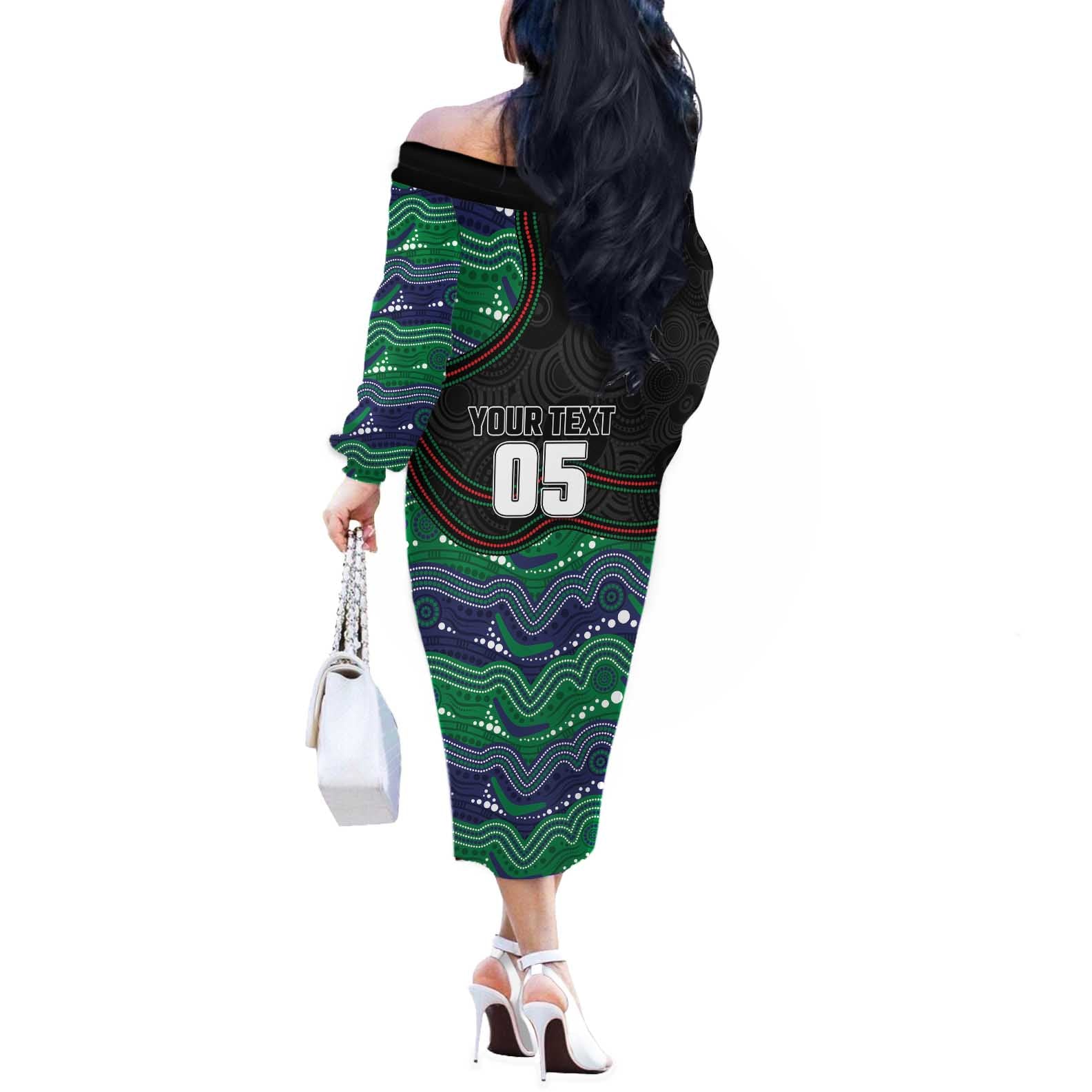 Custom Warriors Off The Shoulder Long Sleeve Dress Tiki Mascot With Aboriginal Indigenous