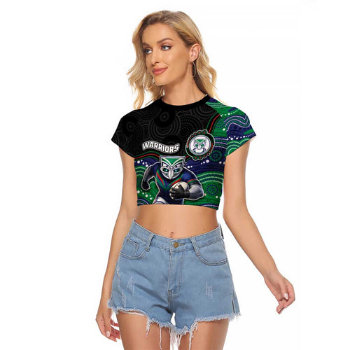 Custom Warriors Raglan Cropped T Shirt Tiki Mascot With Aboriginal Indigenous