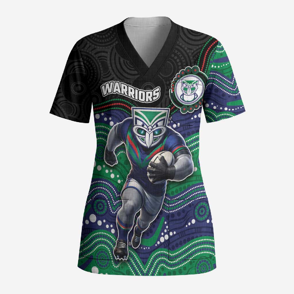 Custom Warriors Scrub Top Tiki Mascot With Aboriginal Indigenous