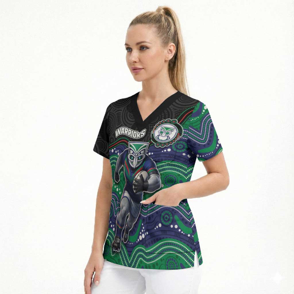 Custom Warriors Scrub Top Tiki Mascot With Aboriginal Indigenous