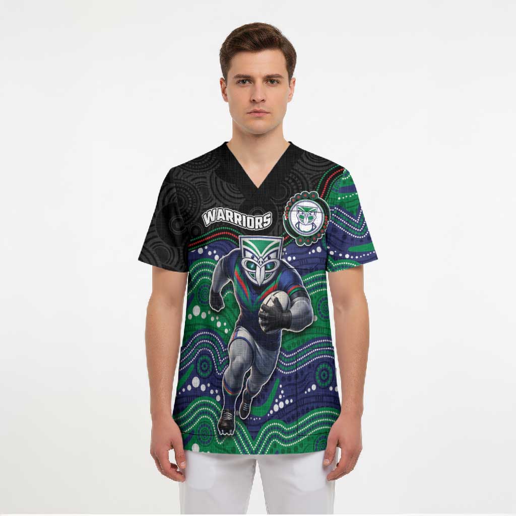 Custom Warriors Scrub Top Tiki Mascot With Aboriginal Indigenous