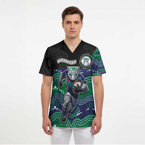 Custom Warriors Scrub Top Tiki Mascot With Aboriginal Indigenous