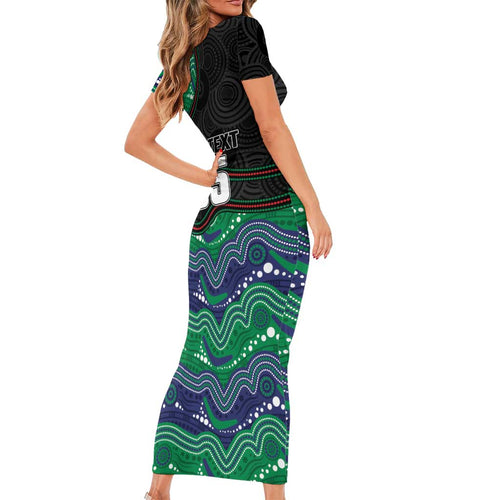 Custom Warriors Short Sleeve Bodycon Dress Tiki Mascot With Aboriginal Indigenous