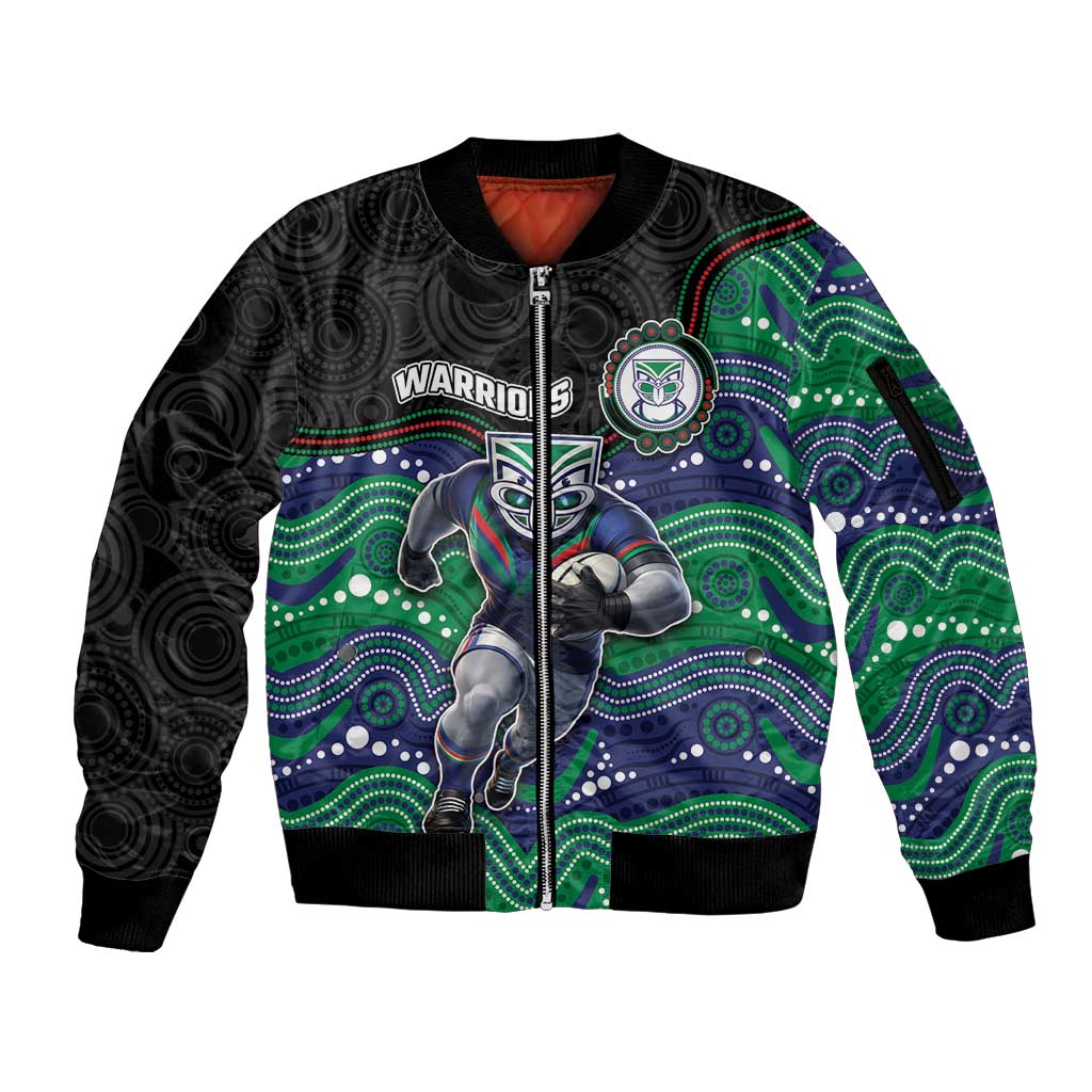 Custom Warriors Sleeve Zip Bomber Jacket Tiki Mascot With Aboriginal Indigenous