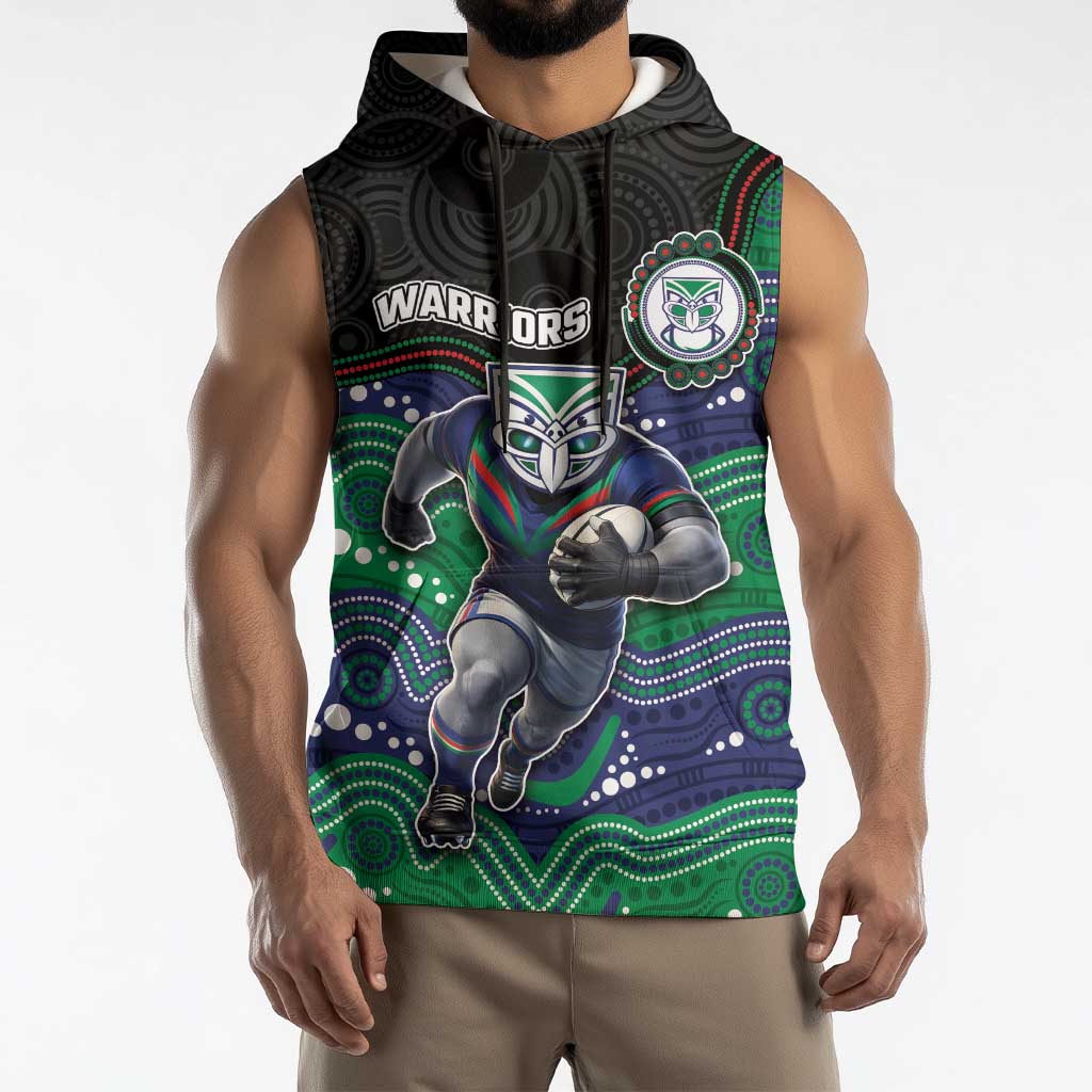 Custom Warriors Sleeveless Hoodie Tiki Mascot With Aboriginal Indigenous