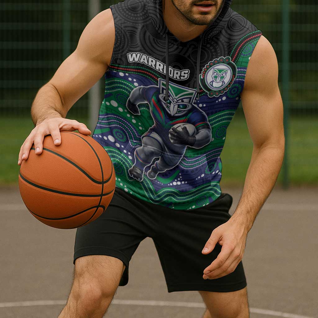 Custom Warriors Sleeveless Hoodie Tiki Mascot With Aboriginal Indigenous