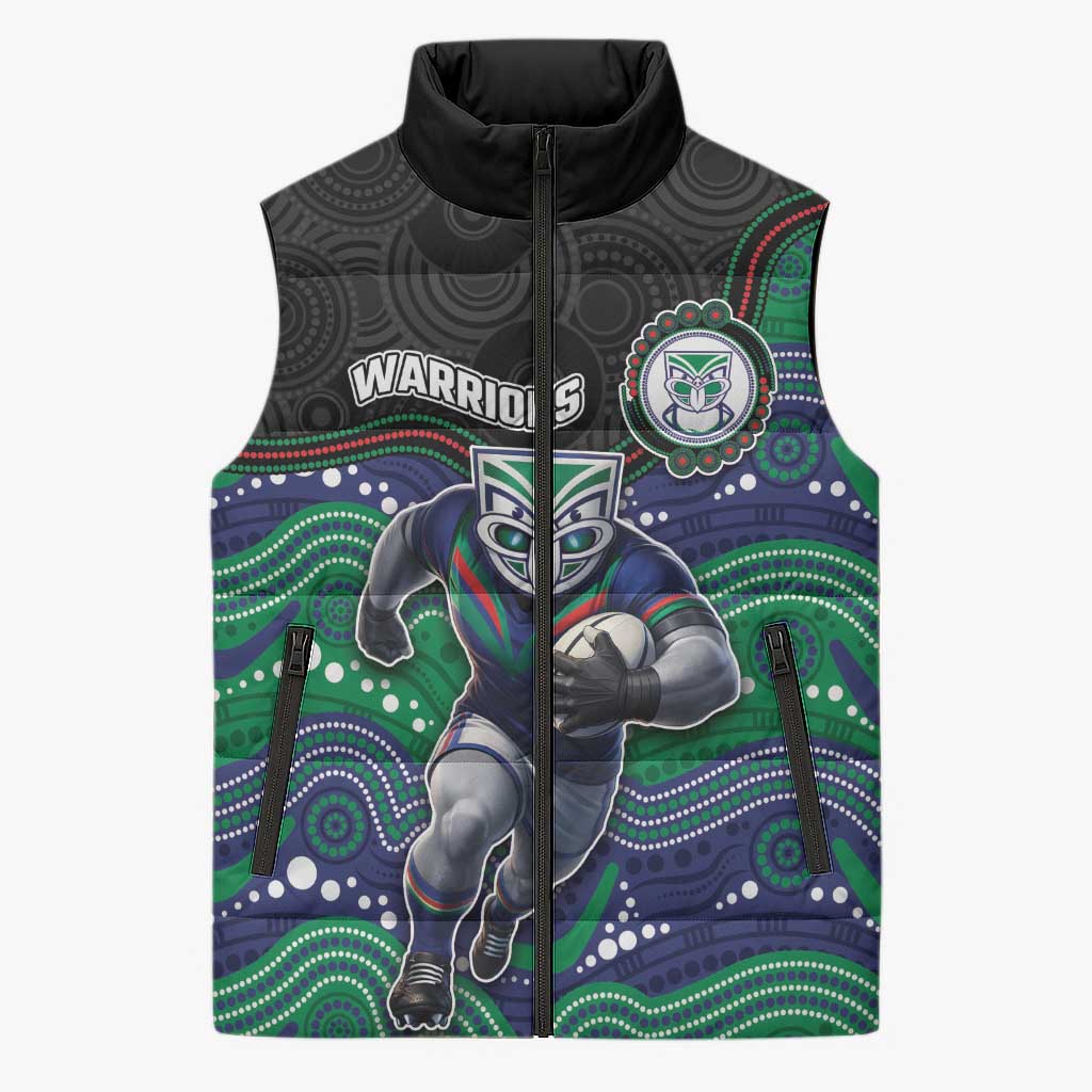 Custom Warriors Sleeveless Puffer Jacket Tiki Mascot With Aboriginal Indigenous