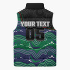 Custom Warriors Sleeveless Puffer Jacket Tiki Mascot With Aboriginal Indigenous