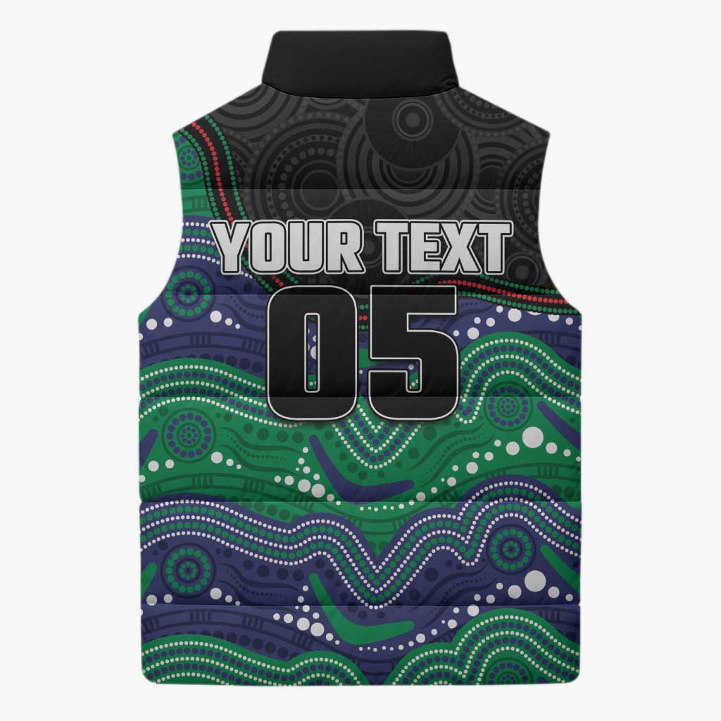Custom Warriors Sleeveless Puffer Jacket Tiki Mascot With Aboriginal Indigenous