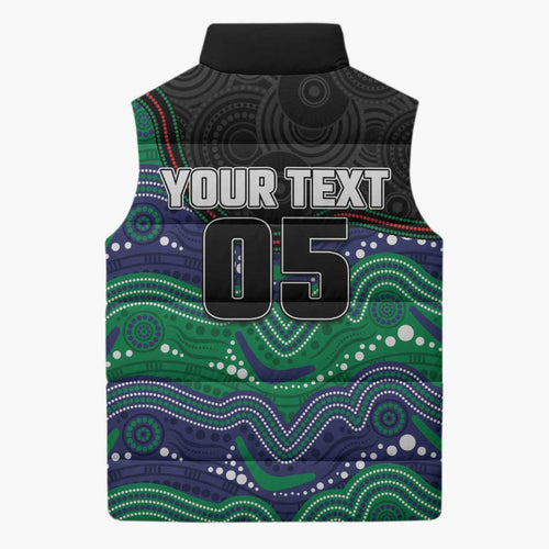 Custom Warriors Sleeveless Puffer Jacket Tiki Mascot With Aboriginal Indigenous