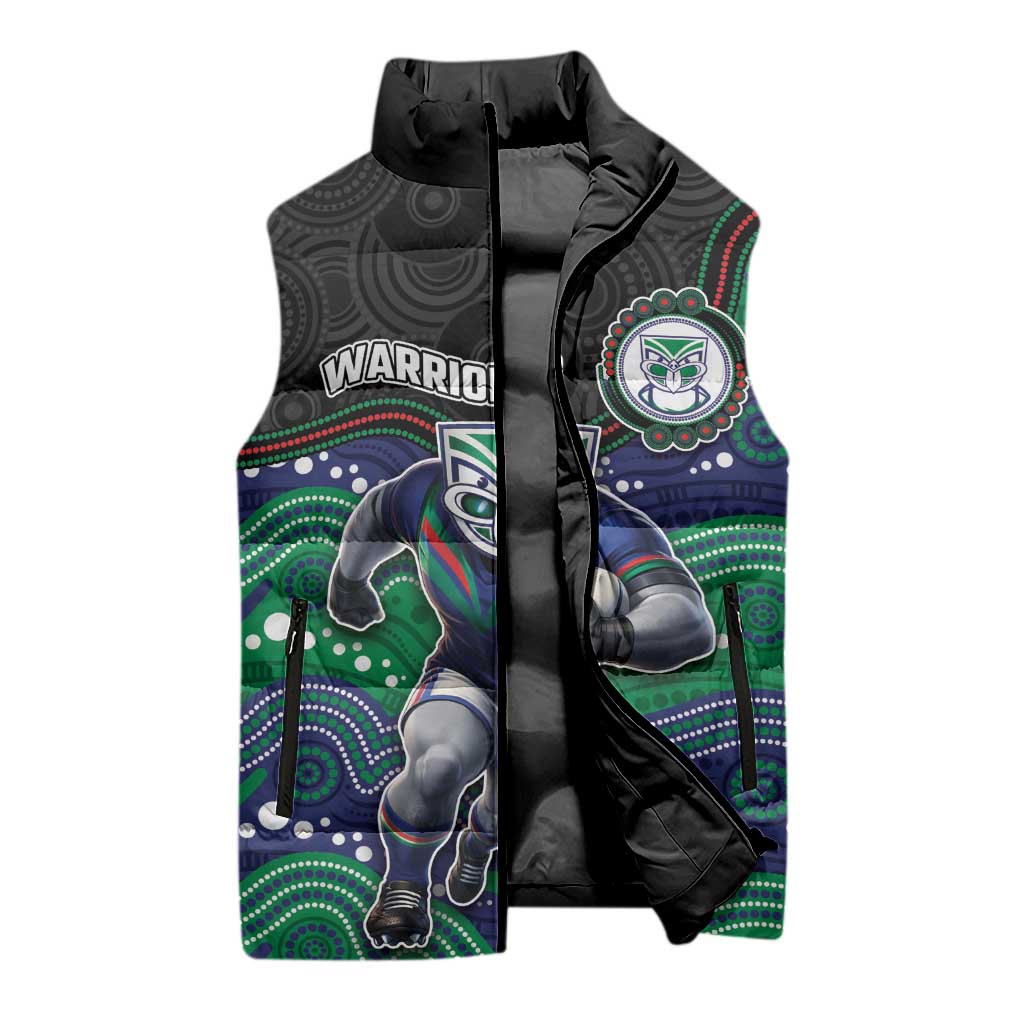 Custom Warriors Sleeveless Puffer Jacket Tiki Mascot With Aboriginal Indigenous