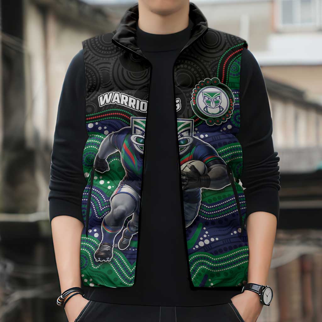 Custom Warriors Sleeveless Puffer Jacket Tiki Mascot With Aboriginal Indigenous