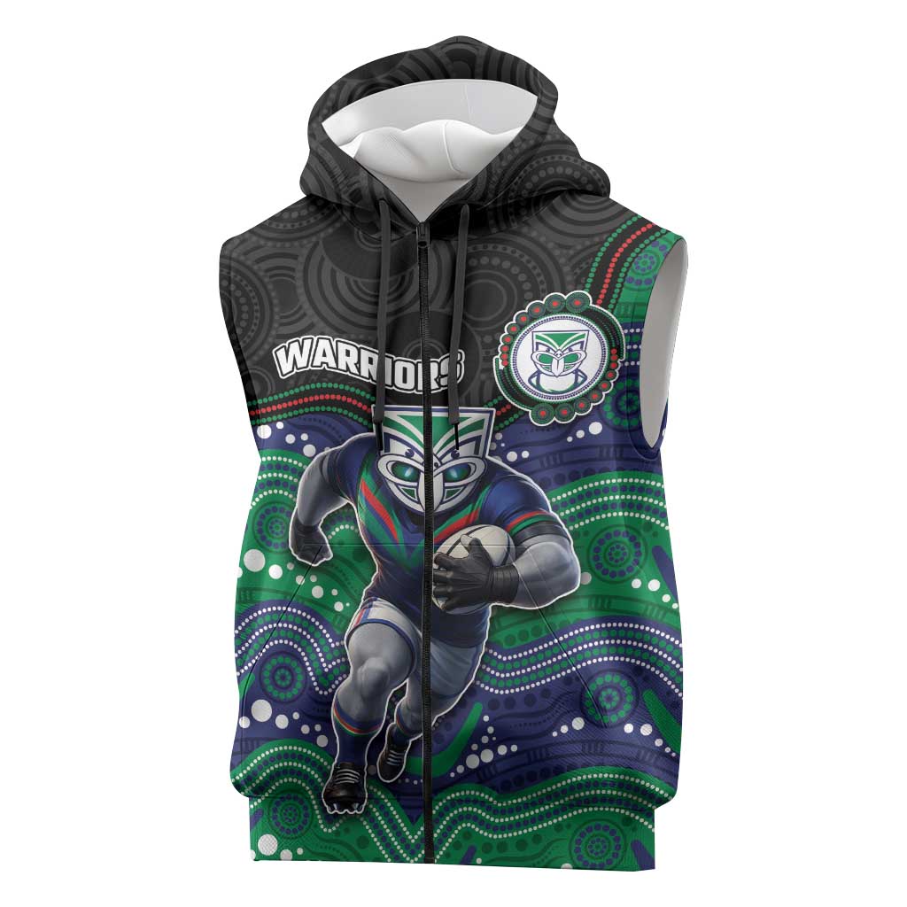 Custom Warriors Sleeveless Zip Hoodie Tiki Mascot With Aboriginal Indigenous