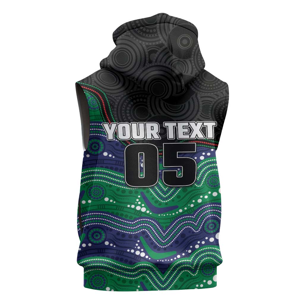 Custom Warriors Sleeveless Zip Hoodie Tiki Mascot With Aboriginal Indigenous