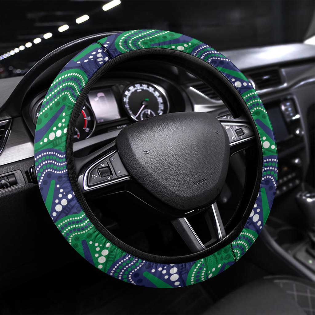 Warriors Steering Wheel Cover Tiki Mascot With Aboriginal Indigenous