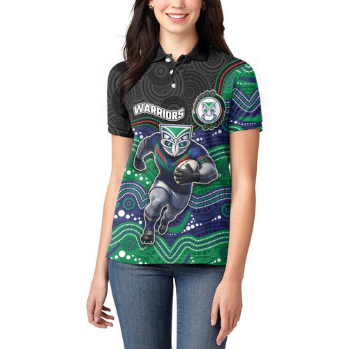 Custom Warriors Women Polo Shirt Tiki Mascot With Aboriginal Indigenous