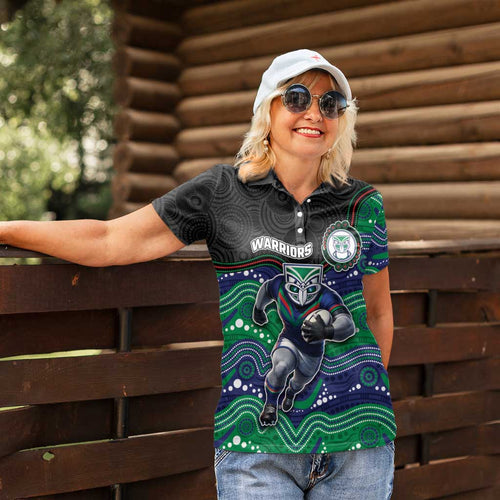 Custom Warriors Women Polo Shirt Tiki Mascot With Aboriginal Indigenous