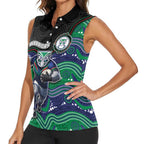 Custom Warriors Women Sleeveless Polo Shirt Tiki Mascot With Aboriginal Indigenous