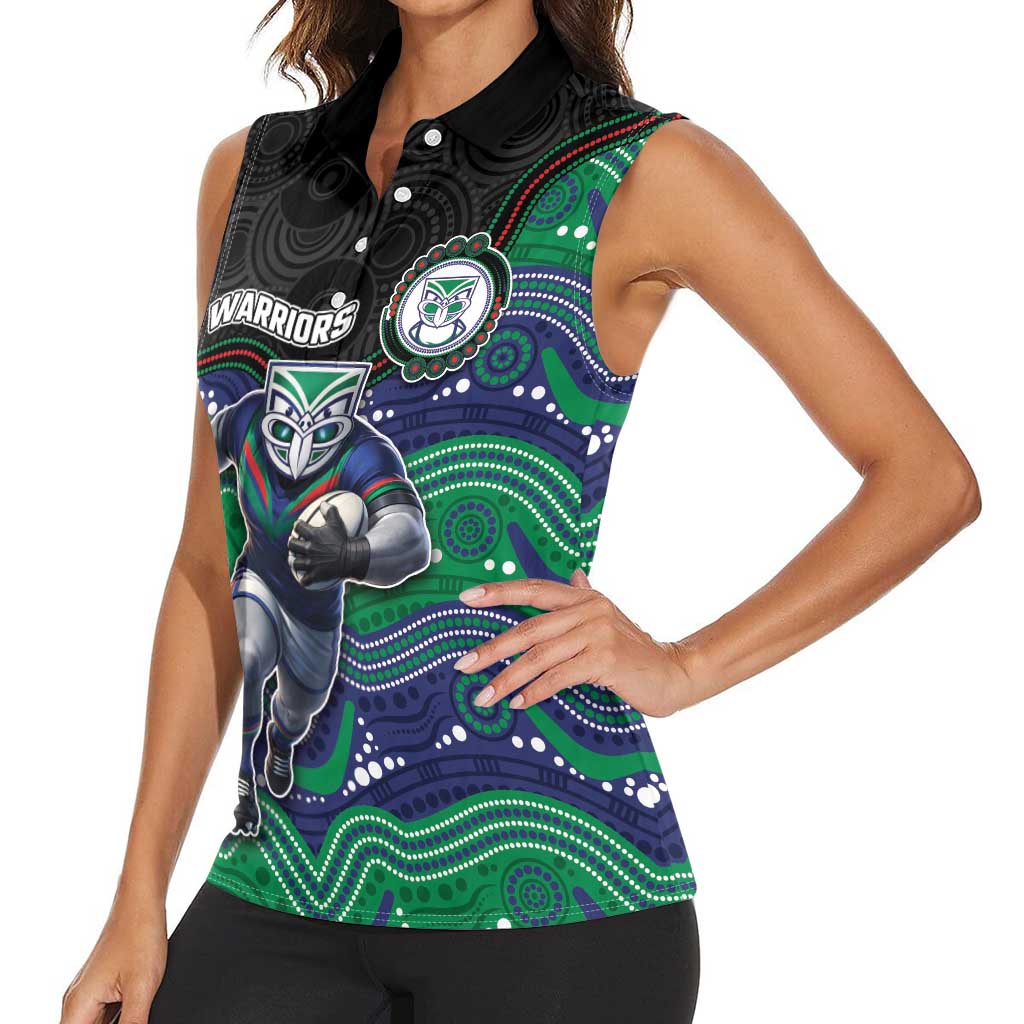 Custom Warriors Women Sleeveless Polo Shirt Tiki Mascot With Aboriginal Indigenous