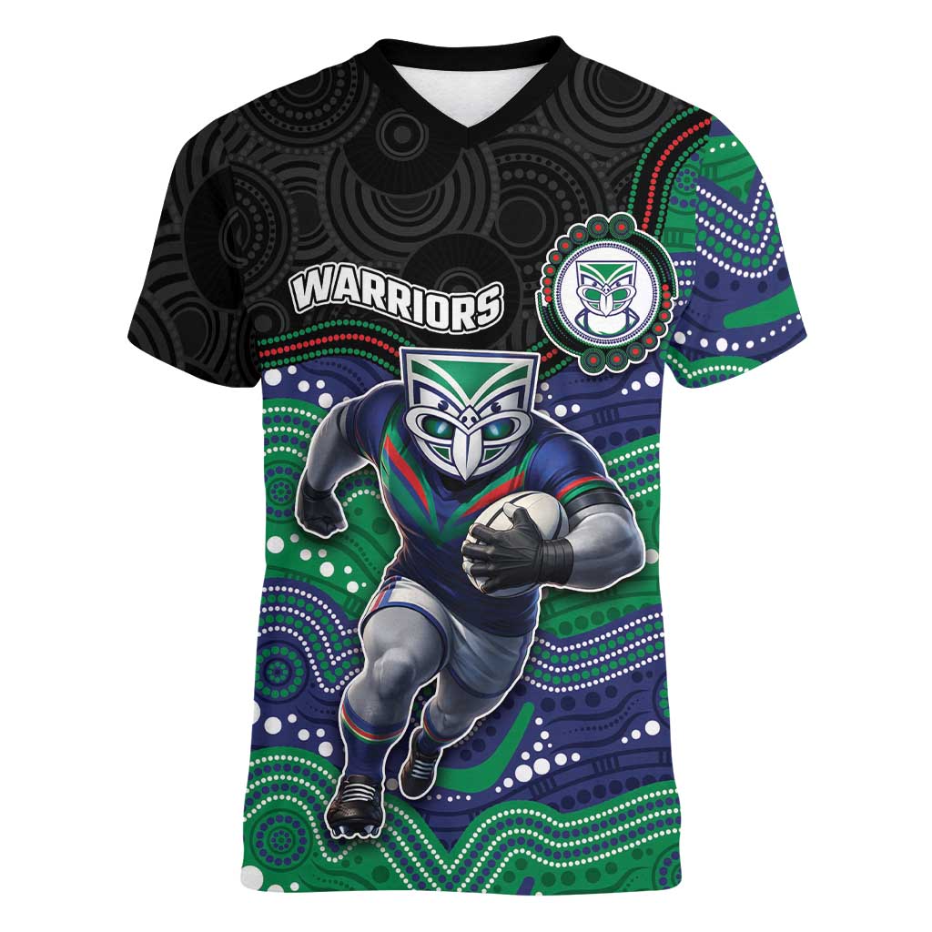 Custom Warriors Women V-Neck T-Shirt Tiki Mascot With Aboriginal Indigenous