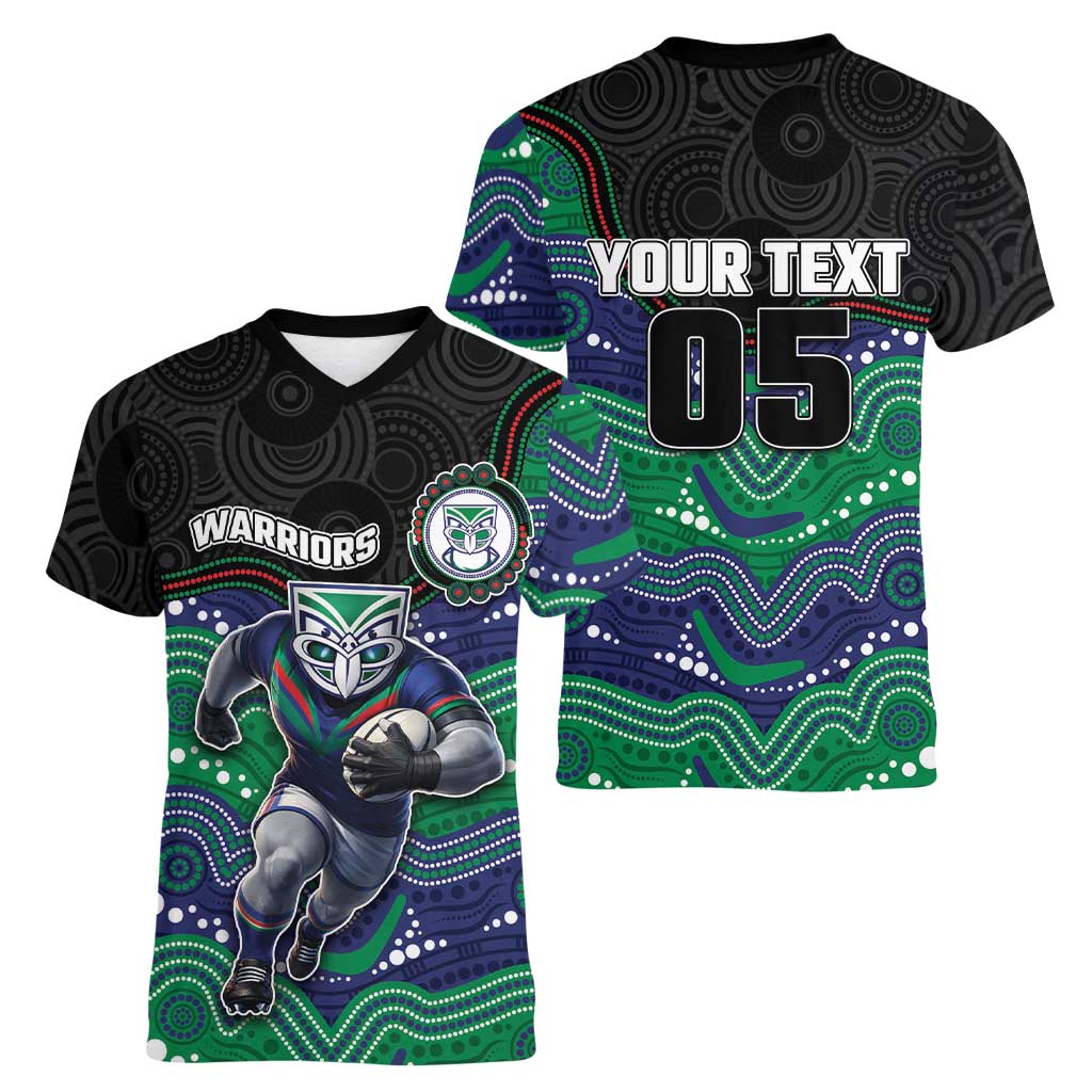 Custom Warriors Women V-Neck T-Shirt Tiki Mascot With Aboriginal Indigenous