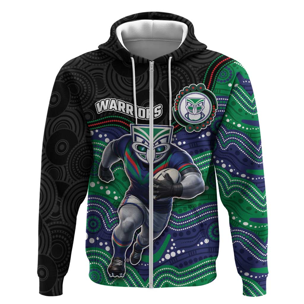 Custom Warriors Zip Hoodie Tiki Mascot With Aboriginal Indigenous