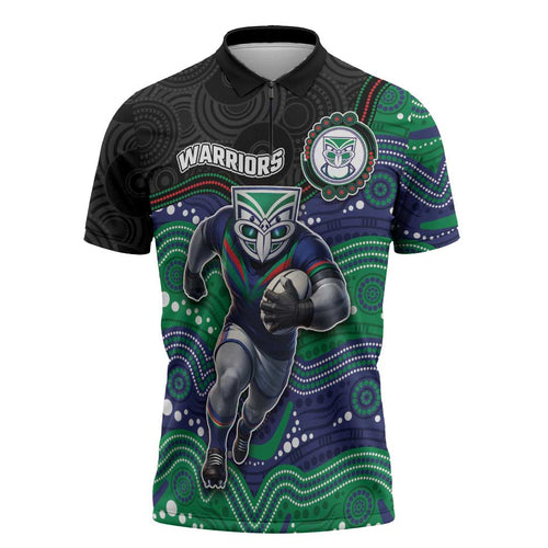 Custom Warriors Zipper Polo Shirt Tiki Mascot With Aboriginal Indigenous