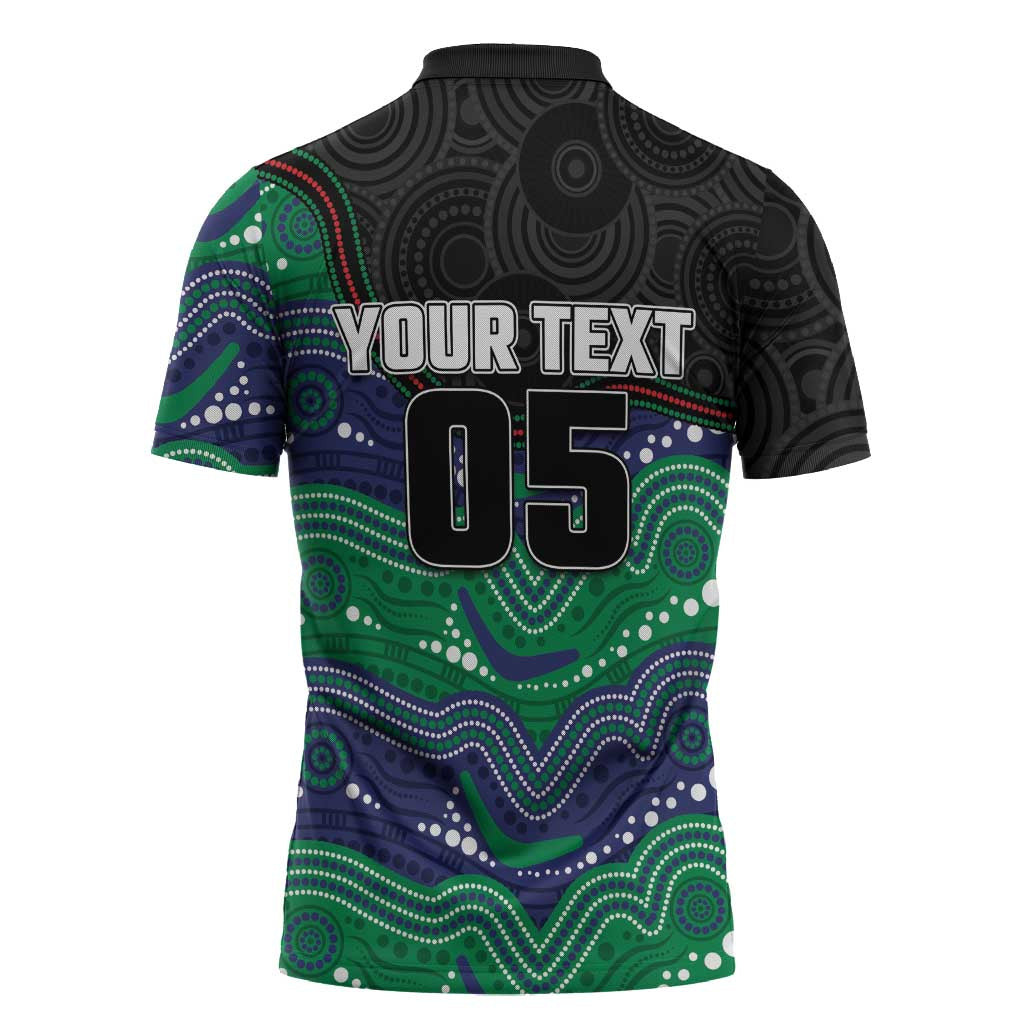 Custom Warriors Zipper Polo Shirt Tiki Mascot With Aboriginal Indigenous