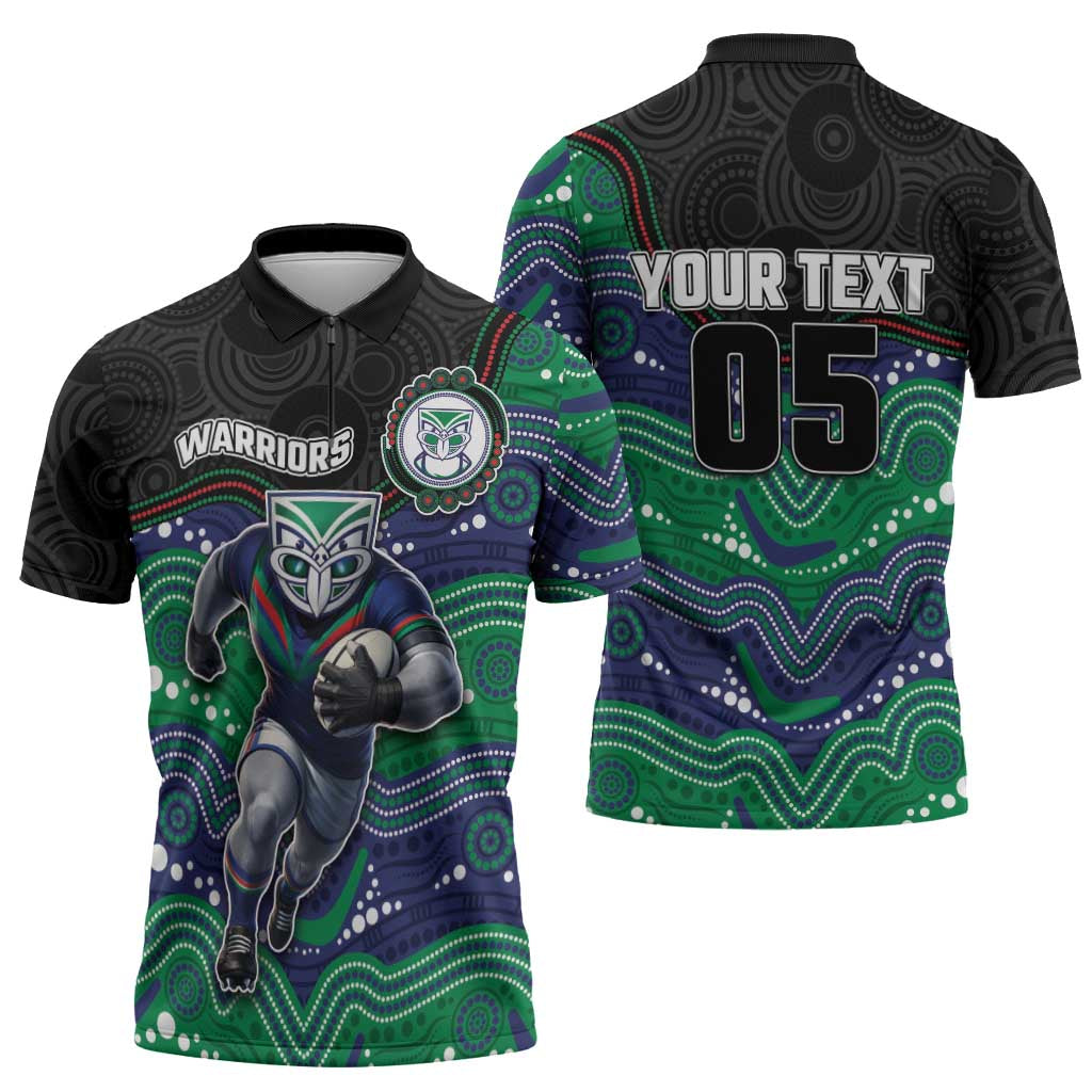 Custom Warriors Zipper Polo Shirt Tiki Mascot With Aboriginal Indigenous