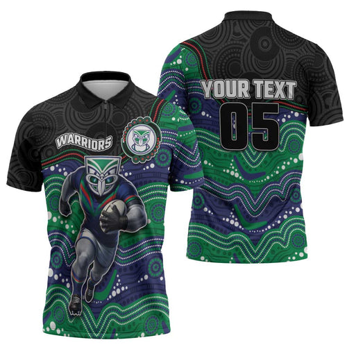Custom Warriors Zipper Polo Shirt Tiki Mascot With Aboriginal Indigenous