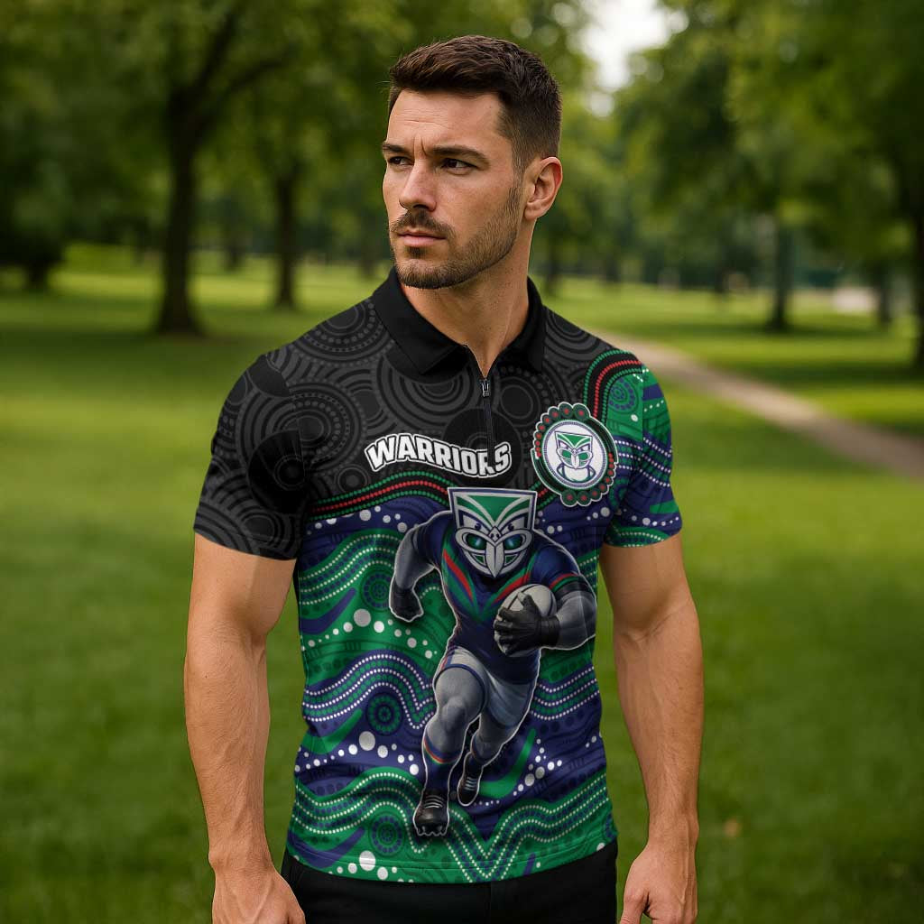 Custom Warriors Zipper Polo Shirt Tiki Mascot With Aboriginal Indigenous