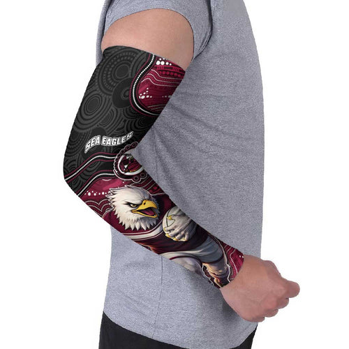 Custom Sea Eagles Arm Sleeves Bird Mascot With Aboriginal Indigenous