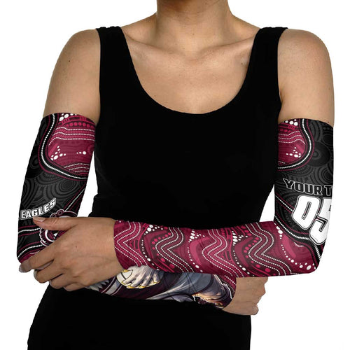 Custom Sea Eagles Arm Sleeves Bird Mascot With Aboriginal Indigenous