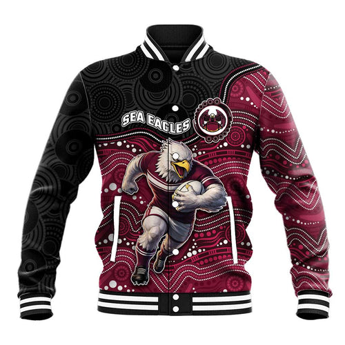 Custom Sea Eagles Baseball Jacket Bird Mascot With Aboriginal Indigenous