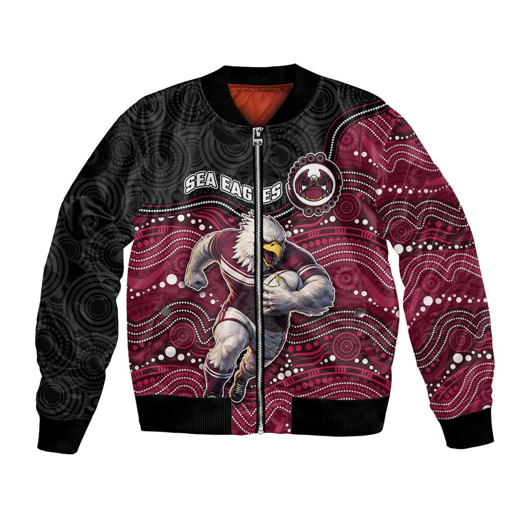 Custom Sea Eagles Bomber Jacket Bird Mascot With Aboriginal Indigenous