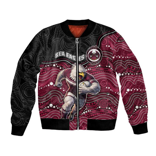 Custom Sea Eagles Bomber Jacket Bird Mascot With Aboriginal Indigenous