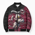 Custom Sea Eagles Bomber Puffer Jacket Bird Mascot With Aboriginal Indigenous