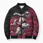 Custom Sea Eagles Bomber Puffer Jacket Bird Mascot With Aboriginal Indigenous