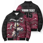 Custom Sea Eagles Bomber Puffer Jacket Bird Mascot With Aboriginal Indigenous