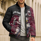 Custom Sea Eagles Bomber Puffer Jacket Bird Mascot With Aboriginal Indigenous
