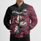 Custom Sea Eagles Bomber Puffer Jacket Bird Mascot With Aboriginal Indigenous