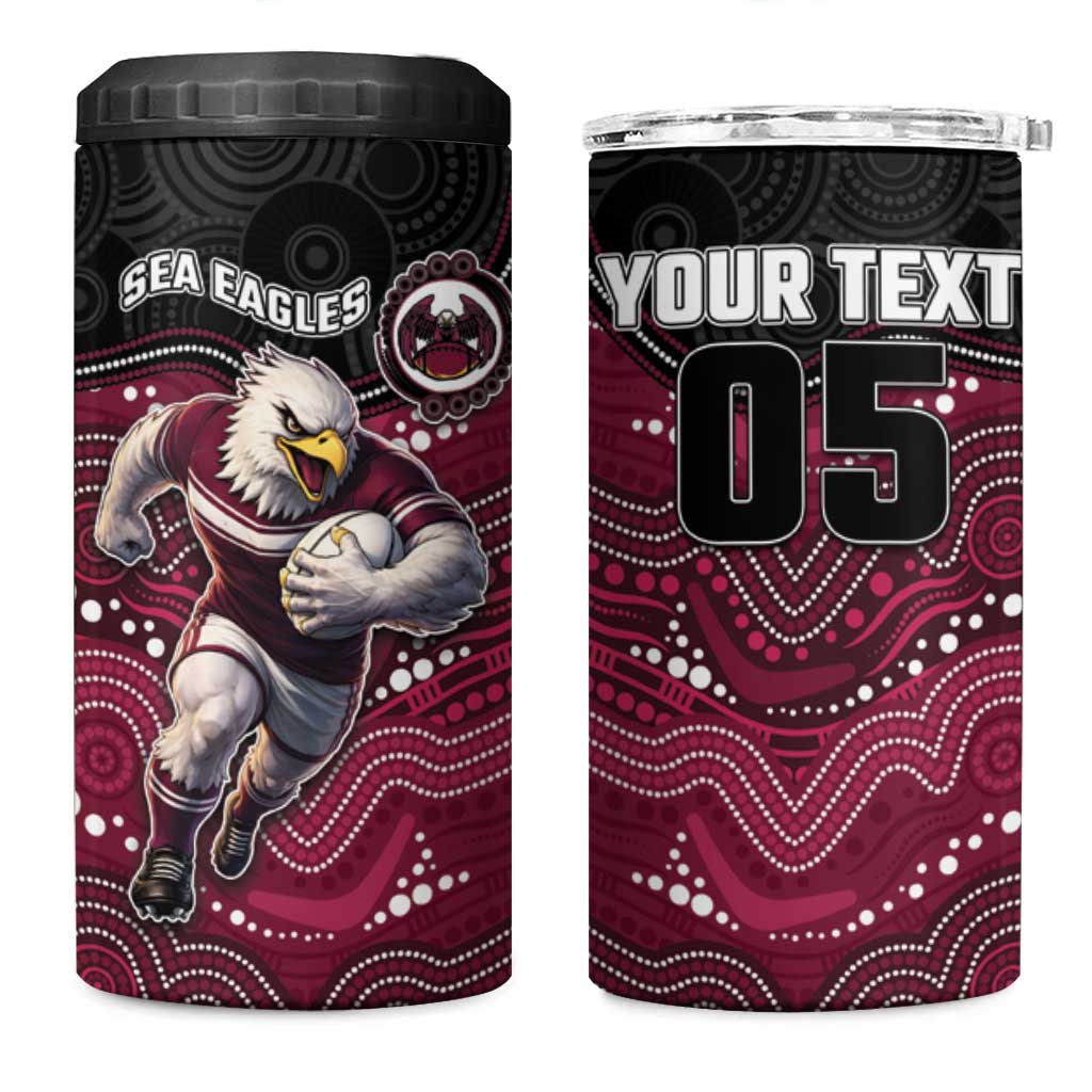 Custom Sea Eagles 4 in 1 Can Cooler Tumbler Bird Mascot With Aboriginal Indigenous