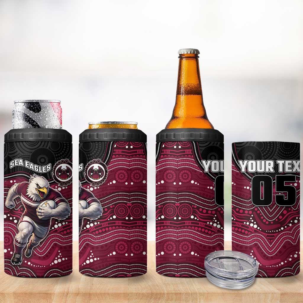 Custom Sea Eagles 4 in 1 Can Cooler Tumbler Bird Mascot With Aboriginal Indigenous