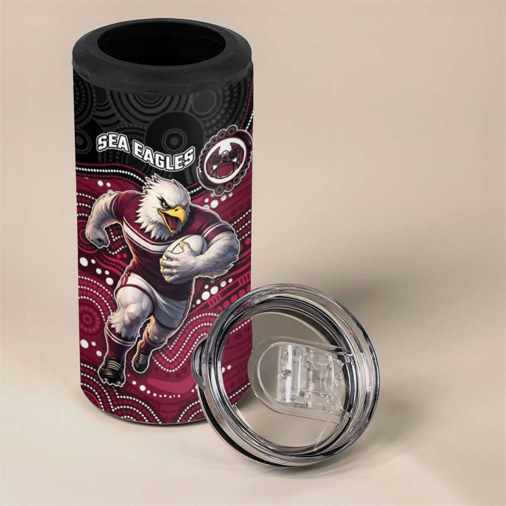 Custom Sea Eagles 4 in 1 Can Cooler Tumbler Bird Mascot With Aboriginal Indigenous