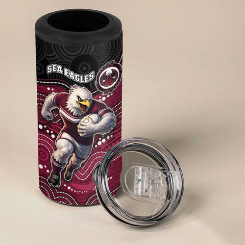Custom Sea Eagles 4 in 1 Can Cooler Tumbler Bird Mascot With Aboriginal Indigenous