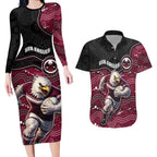 Custom Sea Eagles Couples Matching Long Sleeve Bodycon Dress and Hawaiian Shirt Bird Mascot With Aboriginal Indigenous