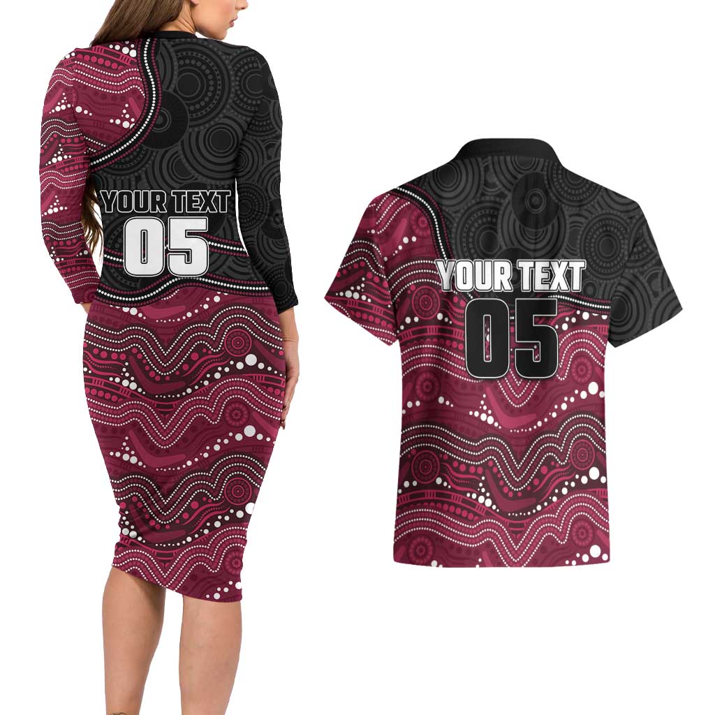 Custom Sea Eagles Couples Matching Long Sleeve Bodycon Dress and Hawaiian Shirt Bird Mascot With Aboriginal Indigenous