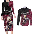 Custom Sea Eagles Couples Matching Long Sleeve Bodycon Dress and Long Sleeve Button Shirt Bird Mascot With Aboriginal Indigenous