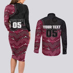 Custom Sea Eagles Couples Matching Long Sleeve Bodycon Dress and Long Sleeve Button Shirt Bird Mascot With Aboriginal Indigenous