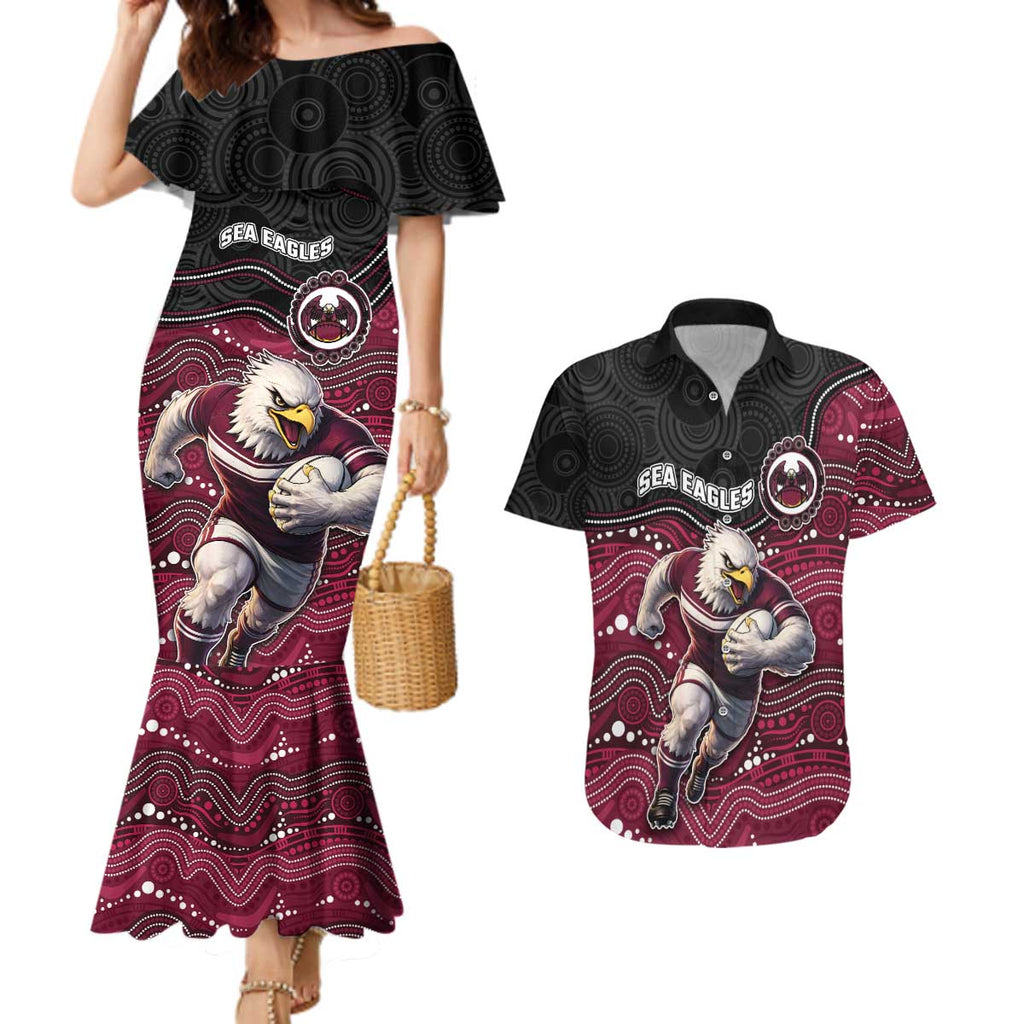Custom Sea Eagles Couples Matching Mermaid Dress and Hawaiian Shirt Bird Mascot With Aboriginal Indigenous
